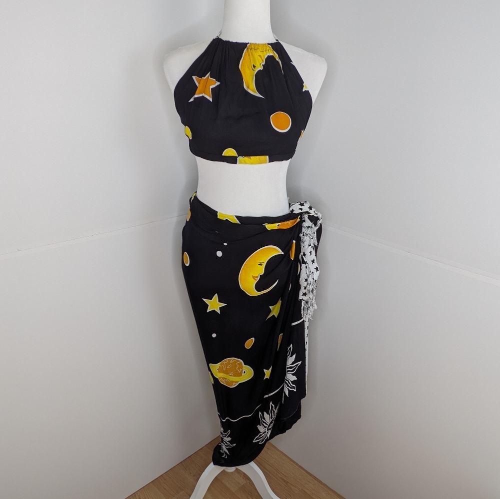 ๐ Rama EUC 4-in-one celestial skirt Sarong coverup crop halter top dress Small - Picture 5 of 17